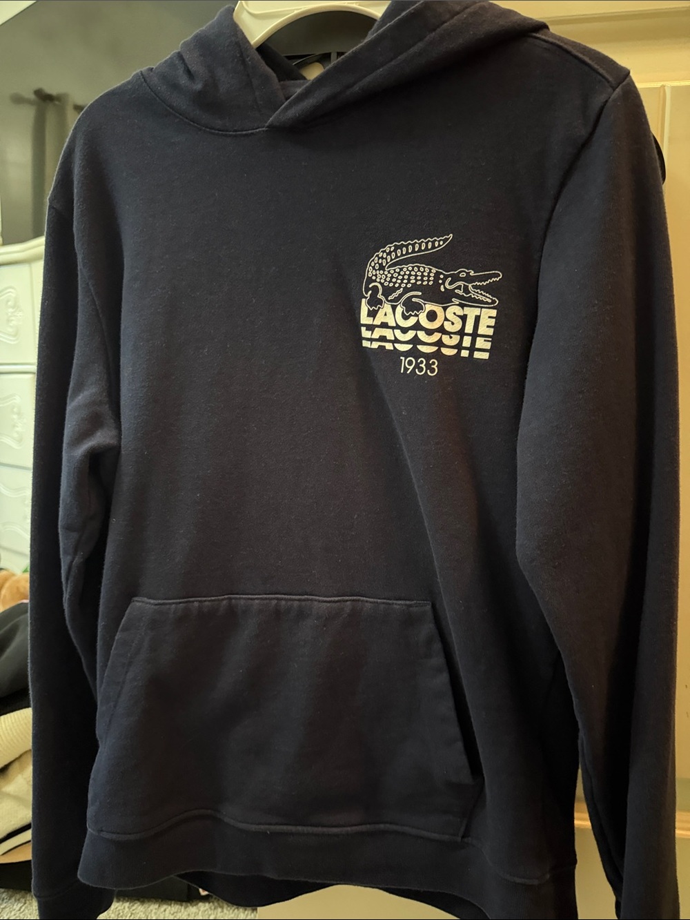 Lacoste Men’s Navy Crewneck Hoodie with White Logo